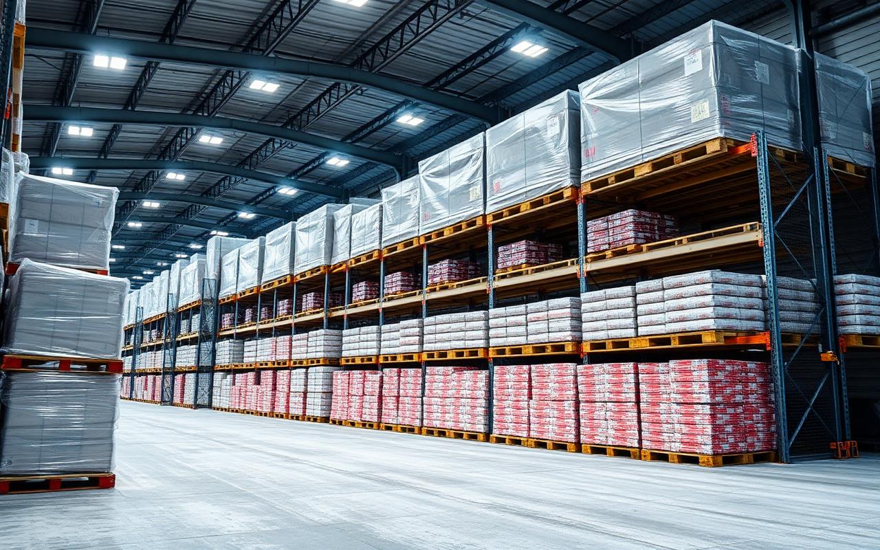 Cold storage warehouse with monitored shelving
